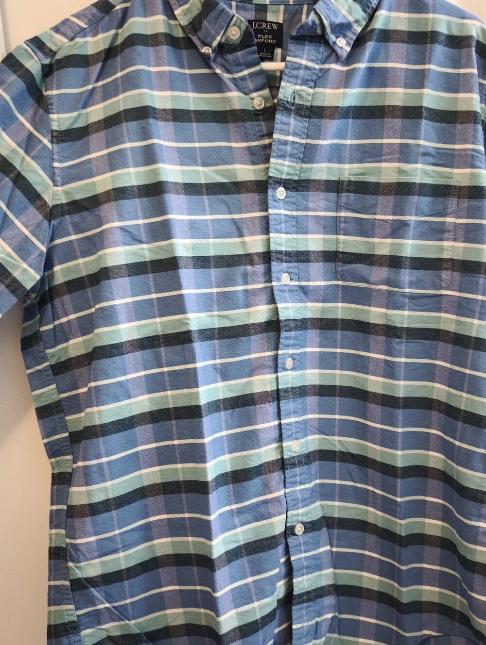 J. Crew Blue & Green Plaid Button-Down Shirt Flex Oxford